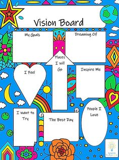 the vision board with pictures and text