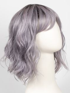 LUNAR-HAZE | Periwinkle Base with Off-Black Roots Tapered Bangs, Black Roots, Wavy Style, Long Bangs, Hair Toppers, Wigs Hair, Hair Fibers, Honey Blonde, Synthetic Wig