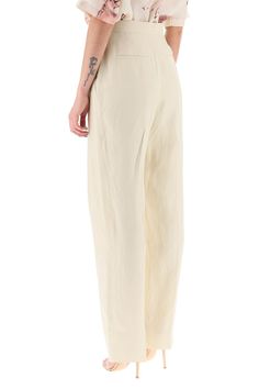 72% Viscose, 28% Linen Chic Silk Bottoms For Spring, Spring Silk Wide-leg Pants, Chic Beige Silk Bottoms, Chic Spring Silk Pants, Chic Silk Pants For Spring, Spring Silk Straight Leg Pants, Spring Silk Straight-leg Pants, Spring Silk Straight Pants, Summer Silk Straight-leg Bottoms