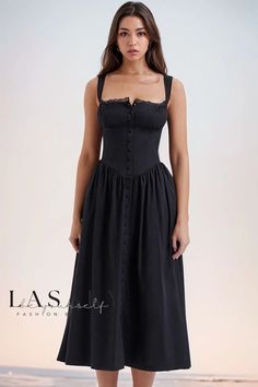 Lasaky - Lace Square Neck Fit & Flare Midi Sundress with Lace Up Back Midi Skirt Fall, Silhouette Dress, Midi Sundress, Empire Waistline, Midi Dress Summer, Butterfly Sleeves, Floral Ruffle, Neck Lace, Boho Summer