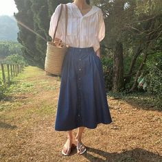 Lasaky - Vintage Casual High-waisted Pleated Midi Skirt Blue Midi Skirt, Vintage Casual, Pleated Midi Skirt, Types Of Skirts, Cami Dress, A Line Skirt, Casual Skirts, A Line Skirts, Pencil Skirt