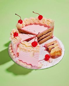 a piece of cake on a plate with the rest of it cut out and ready to be eaten