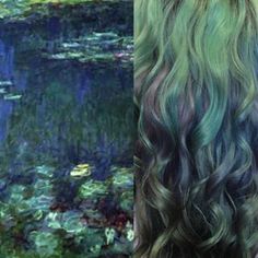 Claude Monet�s water lilies translate perfectly to this blue-green ombre. | This Hairstylist Reinterprets Famous Paintings As Hair Colors Monet Hair Products, Fairytale Hair, New Hair Color Trends, Claude Monet Water Lilies, Monet Water Lilies, Lily Painting, Classic Artwork, Famous Artwork, Green Ombre