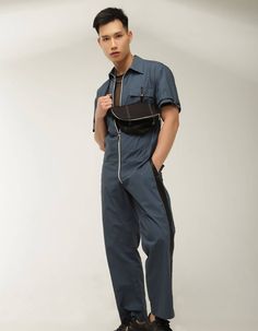 Gunmetal Jumpsuit– NOT JUST A LABEL Men Jumpsuit Fashion, Kpop Ateez, Men Jumpsuit, Clean Clothes, Formal Jumpsuit, Flare Jumpsuit, Jumpsuit Men, Matte Texture, Blue Jumpsuits