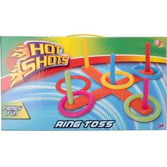 Have fun with friends and family with the Hot Shots plastic ring toss game! Perfect for outdoor parties and gatherings, this game features durable plastic rings and stakes that are easy to set up. Improve hand-eye coordination and have a blast with this entertaining game. This lightweight, yet robustly made, ring toss game set comprises of a sturdy plastic base and 5 brightly coloured rings. Try to get as many points as you can by throwing the 5 multi-coloured hoops onto the target pegs. For Ages 3+ Family Fun Includes 5 Brightly Coloured Rings Material - Plastic Have Fun With Friends, Laundry Scent Boosters, Pencil Crafts, Plastic Rings, Ring Toss Game, Halloween Arts And Crafts, Halloween Tableware, Ring Toss, Toss Game