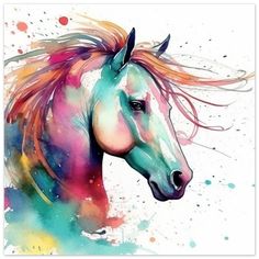 a painting of a horse with colorful hair