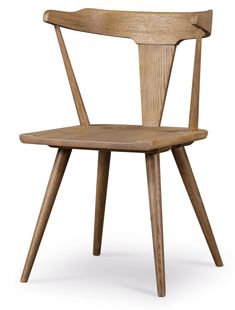 a wooden chair with an arrow shaped back and seat on it's legs, against a white background