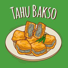 some food on a plate with the words tahu bakso