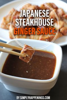 japanese steakhouse ginger sauce in a white bowl with chopsticks sticking out of it