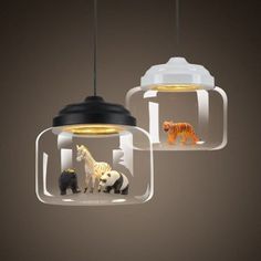 This little zoo glass pendant light is very suitable for cultivating kid's interest in animals and nature. Diy Hanging Shelves, Best Baby Shower Gifts, Mason Jar Lighting, Apollo Box, Glass Pendant Lamp, Mason Jar Diy, Led Pendant Lights, Glass Pendant Light, Glass Chandelier