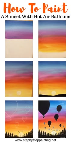 how to paint sunset with hot air balloons