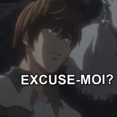 an anime character with the words excuse - mo? in front of him