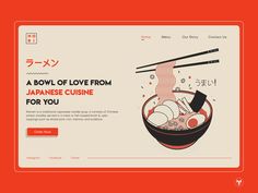 a bowl of love from japanese cuisine for you on an orange background with the words