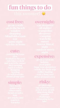 a pink poster with the words fun things to do