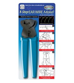 a pair of blue scissors with instructions on how to use the wire maker for sewing