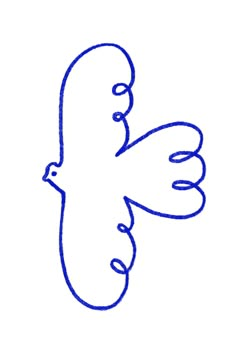 a drawing of a bird with one eye open and two hands extended, in the shape of a heart