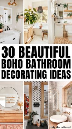 30 Beautiful Boho Bathroom Decorating Ideas Bathroom Cheap Decor, Pop Of Color In Bathroom, Boho Bathroom Decor Ideas On A Budget, Personal Decor Ideas, Massage Room Ideas Decor Bohemian, Garden Bathroom Decor, Bad Boho Style, Botanical Bathroom Decor, Small Bathroom Apartment Ideas