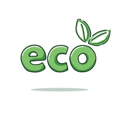 the word eco written in green letters with leaves on top and below it is an image of