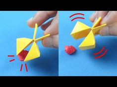 two pictures show how to make an origami object