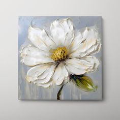 a painting of a white flower on a gray background