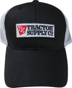 Tractor Supply Mesh Twill Trucker Cap, Black Sports Trucker Hat With Logo Patch, Black Six-panel Trucker Hat With Logo Patch, Black Trucker Hat With Logo Patch Visor, Trucker Baseball Cap With Logo Patch, Trucker Style Baseball Cap With Logo Patch, Trucker-style Six-panel Baseball Cap With Logo Patch, Black Mesh Snapback Hat With Logo Patch, Casual Black Trucker Hat With Custom Logo, Cotton Trucker Snapback Hat With Logo Patch