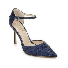 Manufacturer: Jewel Badgley Mischka Size Origin: US Style Type: Pointed Toe Heels Collection: Jewel Badgley Mischka Closure: Material: Man Made Fabric Type: Man Made Sku: BH5616015 Size: 8.  Color: Blue.  Gender: female.  Age Group: adult. Jewel Badgley Mischka, Badgley Mischka Shoes, Stunning Shoes, Blue Pumps, Ankle Strap Pumps, Strap Pumps, Pointed Toe Heels, Evening Shoes, Stiletto Pumps