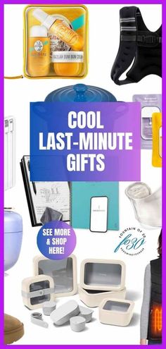 the words cool last - minute gifts are overlaid with images of various products and items