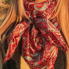 Our beautiful new line of wild rags are so fun and great for the upcoming seasons! Tie this in your hair, around your neck, or around your purse and you're set! Scarf is 100% Silk. Size: Regular Wild rag measures 34.5 x 34.5 inches. SKU: #1102-2012 Trendy Fall Bandana, Fall Bandana Print Scarves, Trendy Gift Bandana One Size, Trendy Red Scarves As A Gift, Trendy Red Scarves For Gifts, Trendy Red Scarves For Gift, Red Bandana Print Scarf As Gift, Red Bandana Print Scarf Gift, Red Bandana Print Scarves For Gift