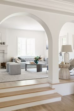 a living room filled with furniture and a fire place in the middle of a room