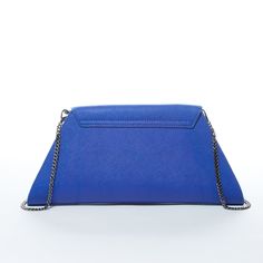 The Angelica is a sleek cobalt blue leather clutch purse crafted from crosshatched leather and is accented with a diagonal flap. This dazzling blue elegant evening bag features a fabric-lined interior with a zipped pocket and a zip closure at the top. With a removable chain strap, The unique Angelica can be worn over the shoulder or as an envelope clutch. This will be your go-to day to night designer handbag. More details about this cobalt blue leather clutch purse OUTSIDE: Dazzling Blue Leather Luxury Blue Clutch For Travel, Elegant Blue Crossbody Clutch, Modern Blue Evening Bag, Blue Crossbody Clutch For Evening, Modern Blue Pouch Clutch, Modern Blue Leather Clutch, Luxury Blue Clutch With Detachable Strap, Blue Chic Leather Clutch, Blue Leather Chic Clutch