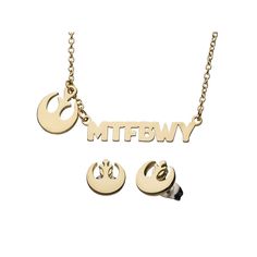 You'll feel the power of the Force in your fashion when you accessorize with this Star Wars necklace and earrings set. You'll feel the power of the Force in your fashion when you accessorize with this Star Wars necklace and earrings set.Click on this JEWELRY & WATCHES GUIDE to learn about fit, styles, materials and more! Chain length: 16 in. Extender: 2 in. Chain type: rolo Metal: brass Plating: ion plated Finish: polished Nickel free Packaging: boxed Size: 18". Color: Gold Tone. Gender: female. Mother's Day Metal Jewelry With Matching Earrings, Star Wars Necklace, Necklace And Earrings Set, Necklace And Earring Set, The Force, Necklace And Earrings, Earrings Set, Polished Nickel, Chain Lengths