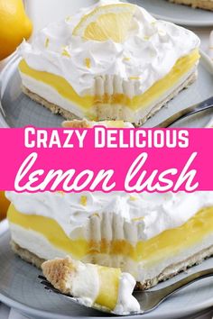 a slice of lemon lush pie on a plate