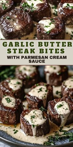 garlic butter steak bites with parmesan cream sauce are the perfect appetizer