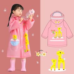 Girl's Clothing picture color 14 / S-M(90-105CM) Kids Raincoat Waterproof Playful Winter Raincoat For Playtime, Playful Winter Raincoat, Playful Waterproof Raincoat For Rainy Weather, Pink Waterproof Raincoat For Fall, Playful Winter Playtime Raincoat, Playful Raincoat For Rainy Season, Playful Winter Raincoat For Rainy Weather, Playful Hooded Outerwear For Outdoor Activities, Playful Long Sleeve Raincoat For Outdoor