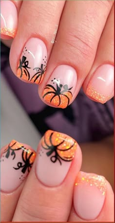 Capture the essence of autumn with our charming Fall Pumpkin Nails, designed to bring a touch of harvest beauty to your manicure. Embrace the season with adorable pumpkin designs and rich autumnal colors, expressing your love for all things fall. Choose from chic nail art styles or classic pumpkin orange shades in our Fall Pumpkin Nails collection to achieve a cozy and on-trend look that mirrors a hayride through the pumpkin patch. Fall Manicure Design Ideas, Short Gel Nail Designs Halloween, Pumpkins Nails Design, Square Pumpkin Nails, October Nails Pumpkin, Fall Nail Designs Halloween, Simple Pumpkin Nail Art, Pumpkin Tip Nails, Glitter Pumpkin Nails