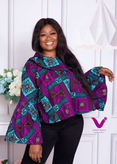 Our Kitenge blouse is classy and enhances your style for any occasion; either professionally or casually. Rock this piece with a pair of jeans pants or skirts with heels for a complete classic and smart look.Stylish Long sleevesHalf Zipper closure at back of neckNo liningCare Instruction: Hand wash cold. Use mild detergent. Do not bleach. Hang to dry. Ankara Blouses For Women, Ankara Blouse, Women Afro