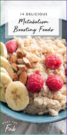 a bowl filled with oatmeal and raspberries on top of it