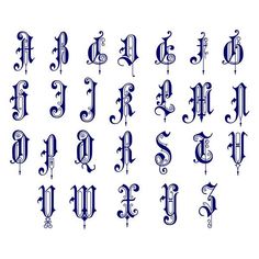 an old english alphabet in blue ink