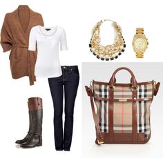 cute fall outfit:) White Shirt Outfit Women, White Shirt Outfit, Camel Outfit, Purse Outfit, Burberry Purse, 2011 Fashion, Fashion Friday, Frou Frou, Outfit Women