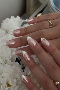 Unique Bridal Nails, Blushing Nails, Proposal Nails, Aesthetic Nail, Moon Nails, Pearl Nails, Chanel Collection