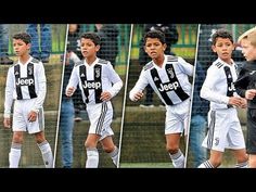 several pictures of young boys in soccer uniforms on the same team as they play together