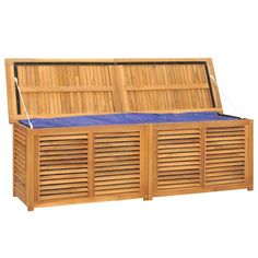 a large wooden chest with shutters and blue cloth on the top, against a white background