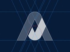 the letter a is made up of overlapping lines and shapes on a dark blue background