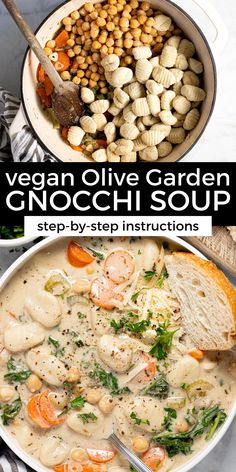 an image of vegan olive garden gnocchi soup in a pot with text overlay