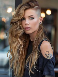 Explore Styles for Long Hair with Shaved Sides Female Undercut Long Hair, Long Hair Mohawk, Undercut Hairstyles Women