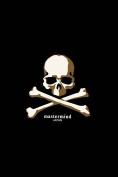 a skull and crossbones with the words master mind in white on a black background