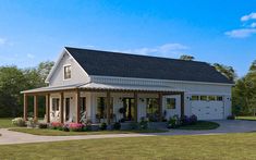 this is a computer rendering of a house with porches and covered patios on the front lawn