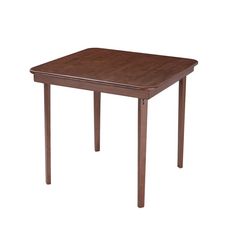 a small wooden table on a white background