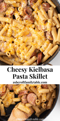 Cheesy kielbasa pasta in a skillet. Cheesy Kielbasa Pasta, Cheesy Kielbasa, Kielbasa Pasta, Fall Dinner Ideas, Pasta Skillet, Smoked Sausage Recipes, Kielbasa Recipes, Easy Cheap Dinners, Family Dinner Ideas