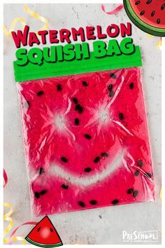 watermelon squish bag with smiley face on the front and green border